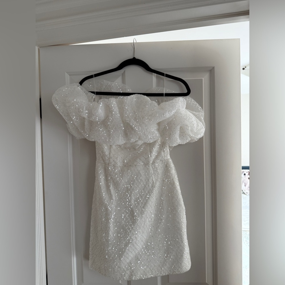 NWT POST MERIDIEM “Meringue" Sequin Ruffle Mini Dress